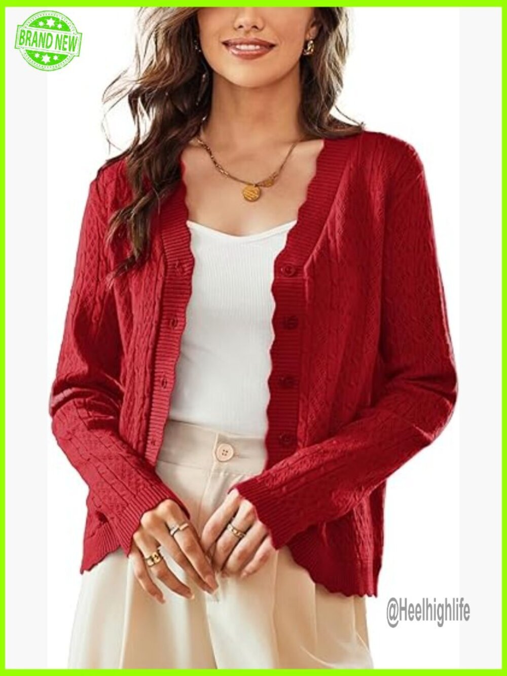 Lightweight Crochet Cardigan Sweater Long Sleeve V-Neck Button Down